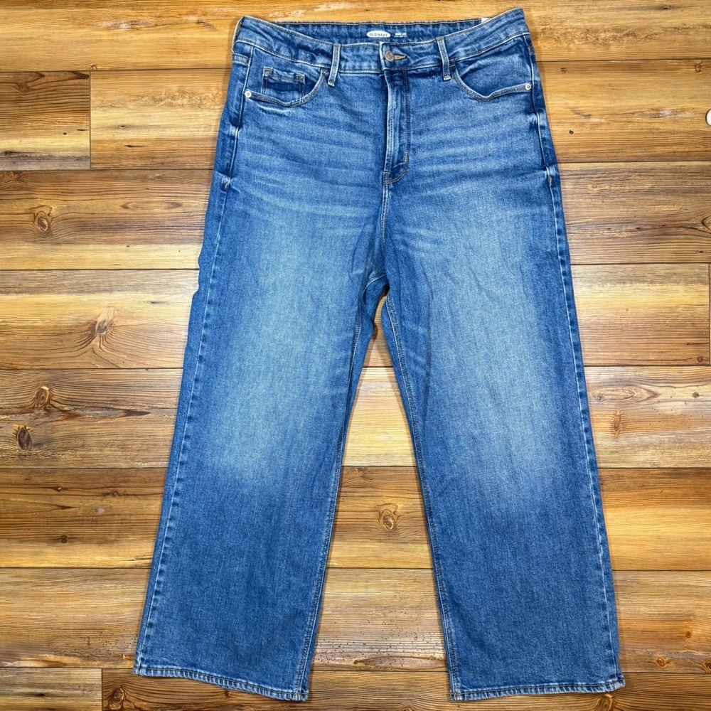 Old Navy Extra High Rise Wide Leg Jeans Medium Wash Blue Denim Womens 14 - Picture 2 of 6